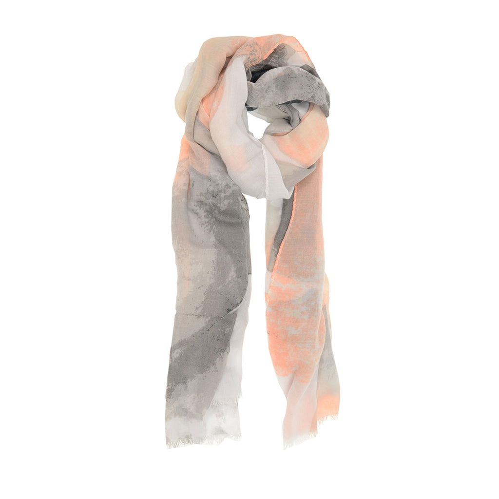 Soft Multi Abstract Scarf, peach and grey, unwrapped