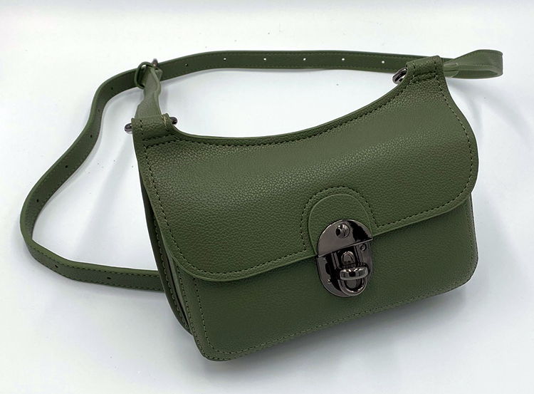 Olive green purse on a white background