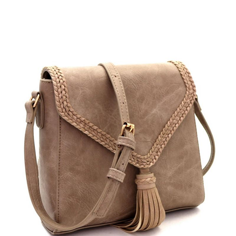 Leather Handbag w/ Hair-on-Hide Flap and Hoop Tassel Accent 510n