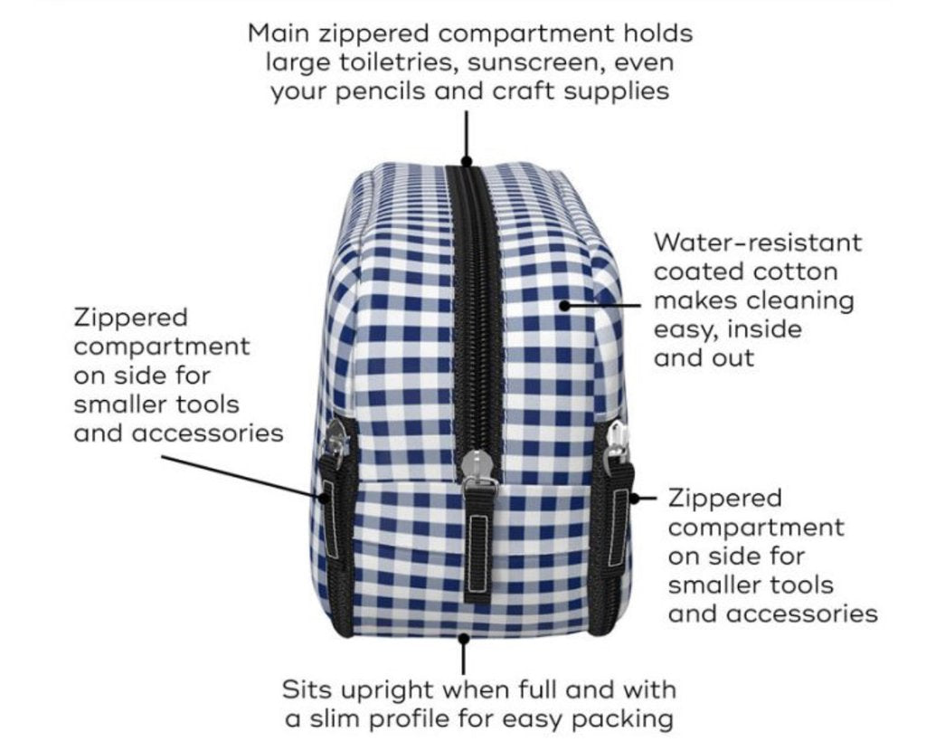 Diagram of toiletry bag detailing features