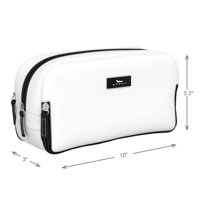 View of toiletry bag detailing dimensions